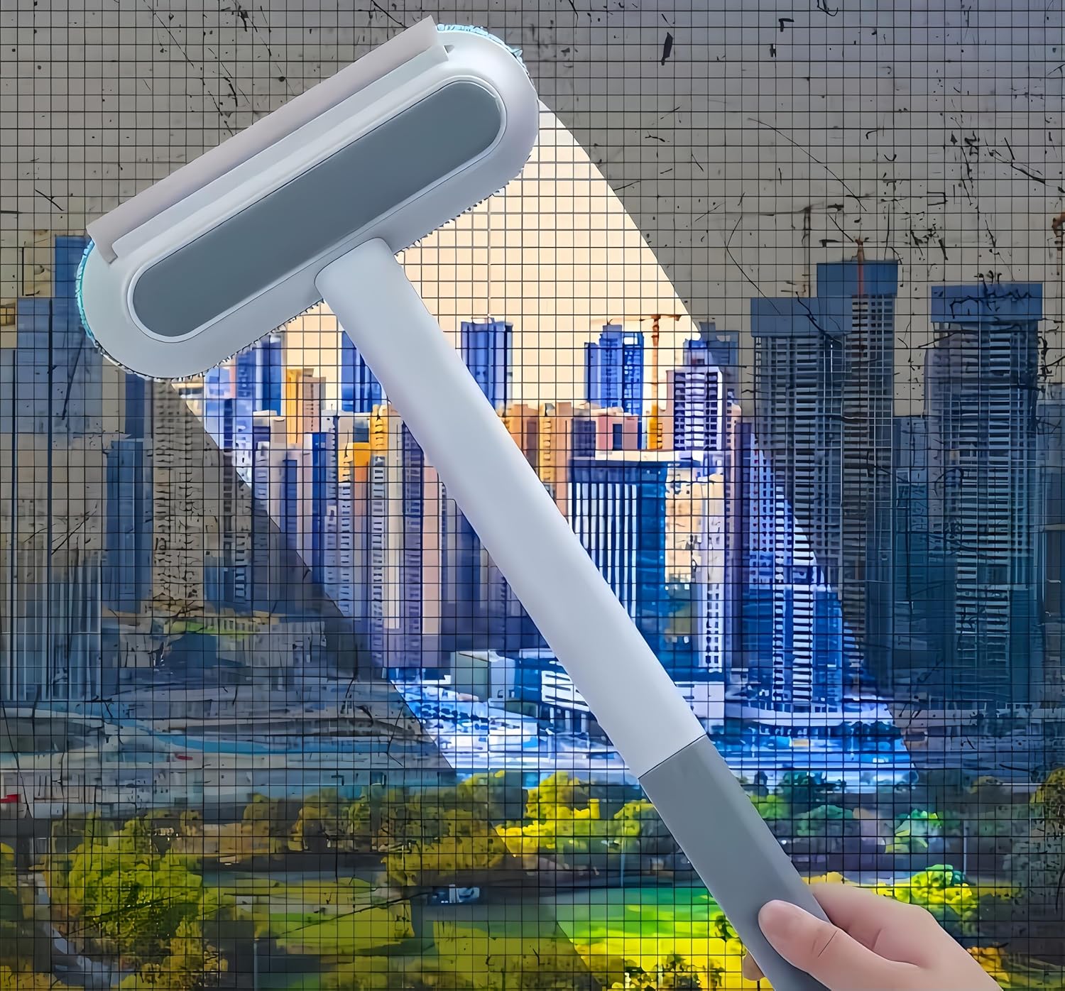 Mesh Screen Cleaner 4 in1, Wet and Dry Dual-Use Window Screen Cleaning Brush, Multi Window Cleaner Tools Window Glass Net Cleaner Squeegee, Groove Brush, Pet