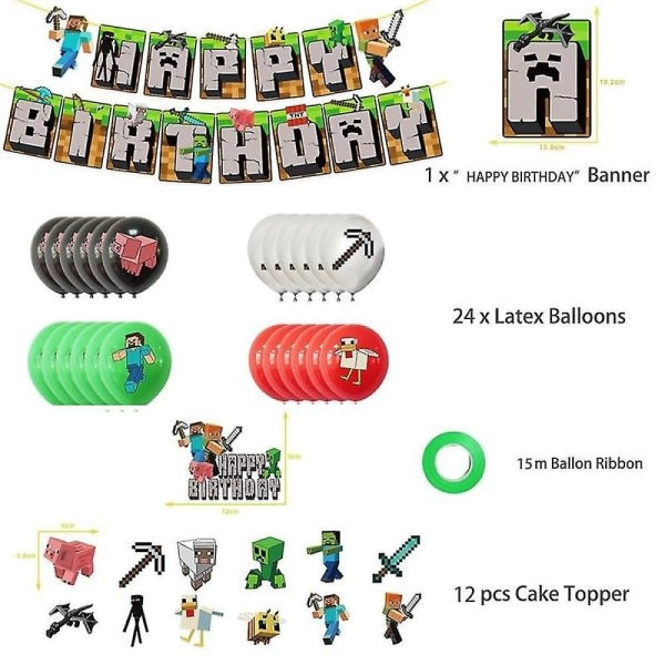 Minecraft Theme Happy Birthday Set Decoration Accessories Banner Pull Flag Cake Decorations Kit null none โ image 5
