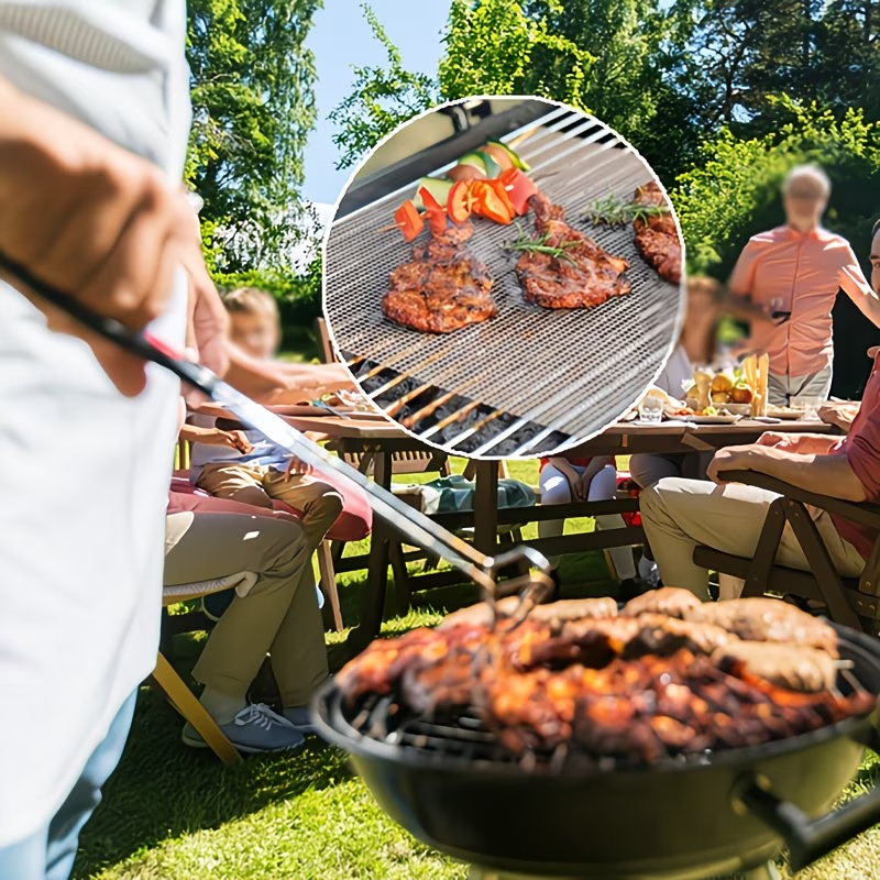 Black 3-Pack Premium Non-Stick PTFE Grill Mesh Mats - Reusable, easy-to-clean round wire mesh mats, perfect for outdoor grilling, ideal for chicken wings