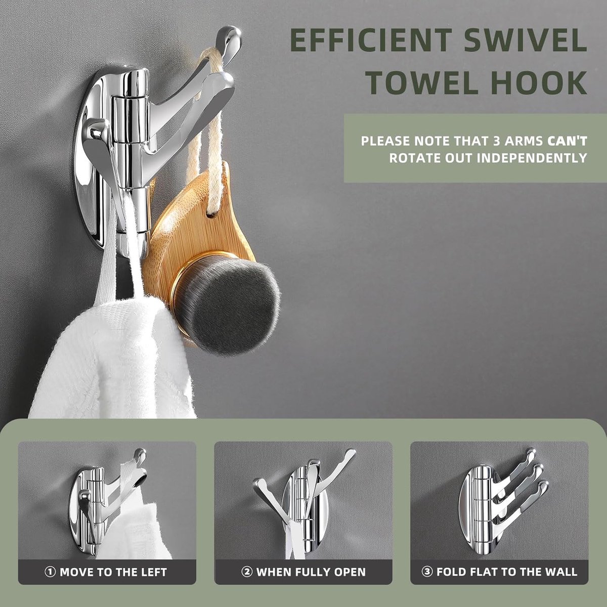 Wall Hook - Swivel Hooks - Foldable Coat and Towel Hook - Triple Hook - Small Hooks - Hanging Hooks - Wall Hook - Coat Hook - Towel Hanger - Small — image 3