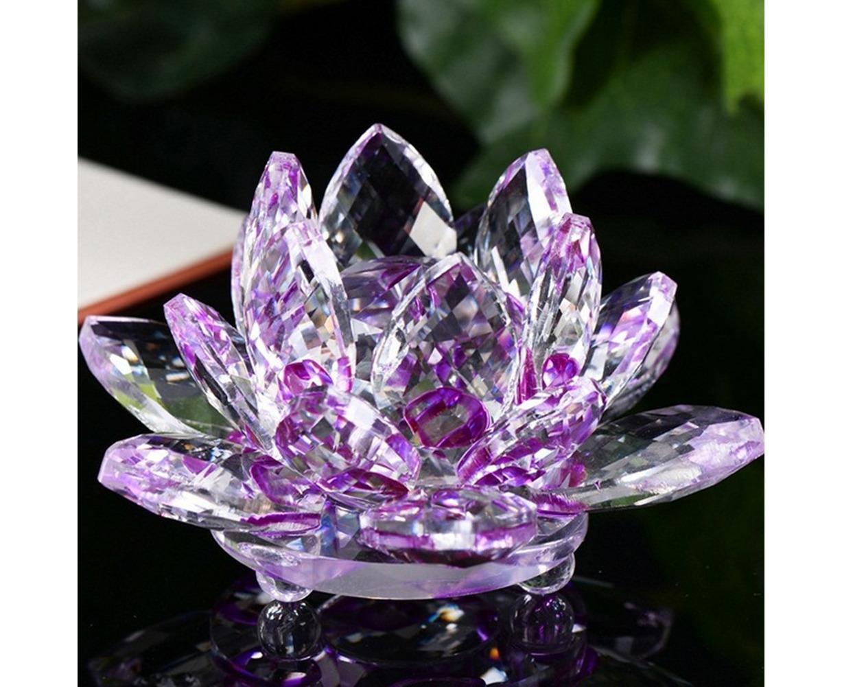 Artificial Crystal Lotus Buddhism Ornament Feng Shui Home Decor Collection Gift-Pink — image 2
