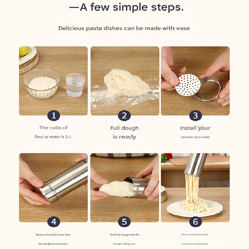 White Wireless Handheld Electric Pasta Maker – Rechargeable Dough Extruder with 5 Nozzles for Homemade Noodles, Spaghetti, Fettuccine & Sausage Stuffer, USB-C — image 5