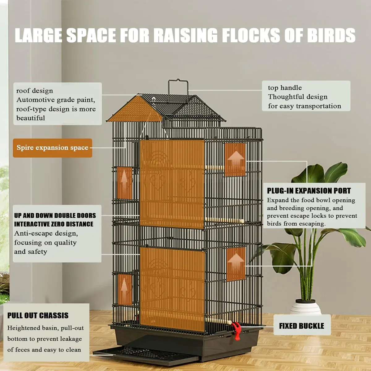 Parrot Cage Large Size Bird Cage Luxury Villa Style Metal Aviary for Pet Indoor — image 5