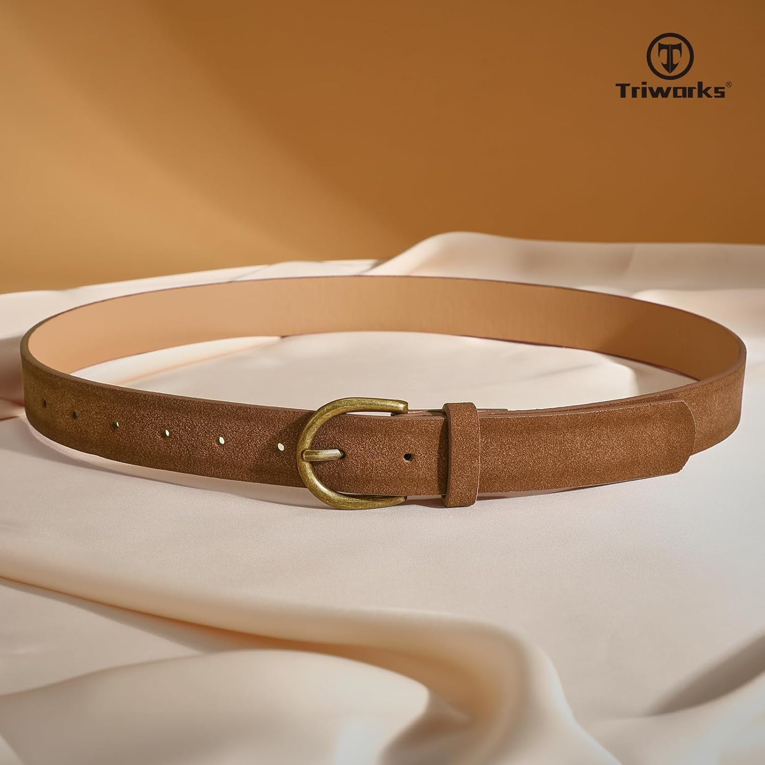 Women Suede Leather Belt for Jeans Vintage Leather belt for Pants Ladies Waist Belts with Bronze Buckle — image 2