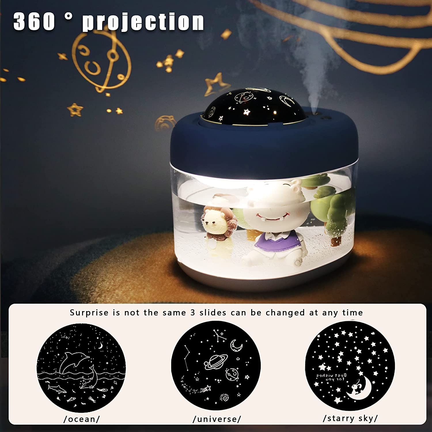 Baby Cool Mist Humidifiers for Bedroom Quiet - 16.91 OZ Small Humidifier for Home with Night Light & Star Projector for Kids