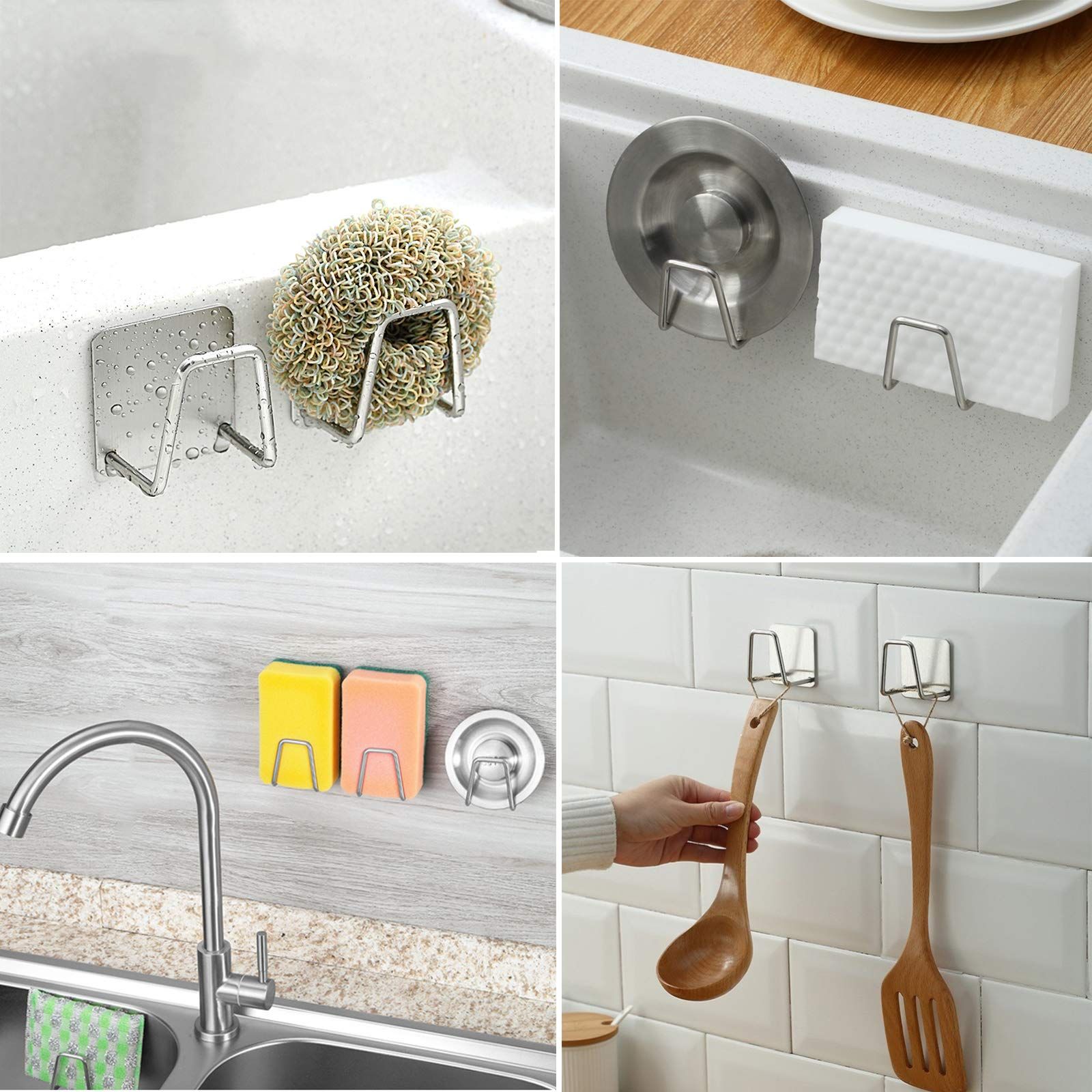 Adhesive Sponge Holder for Kitchen Sink, Stainless Steel Scrubber Hanger Caddy Accessories Storage Rack Stand — image 4