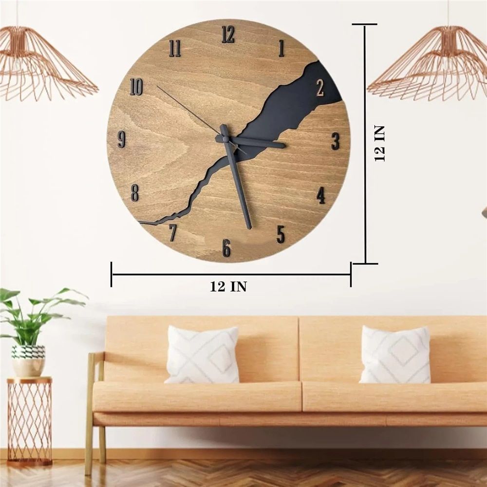 12Inch Simple Cracked Wooden Wall Clock - Silent Non-Ticking Large Wall Clock Creative Decor for Living Room Office (Battery not included) — image 5