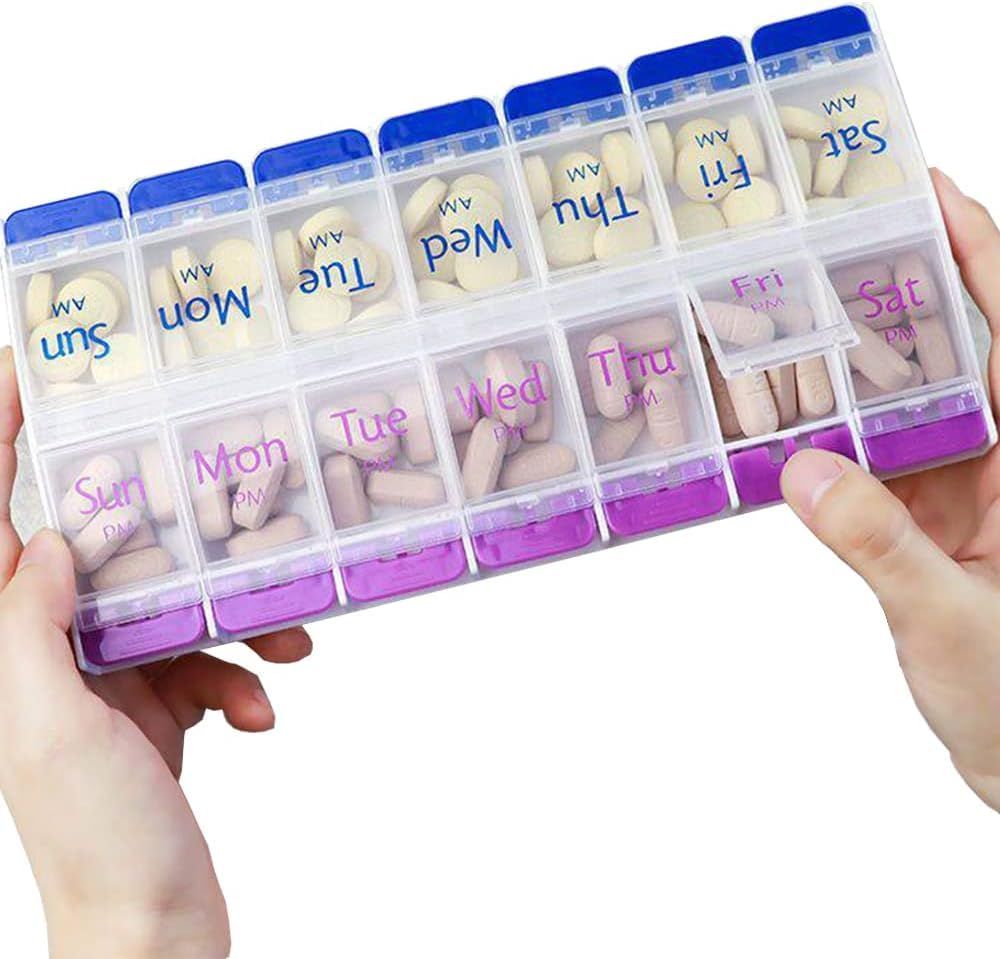 Weekly Pill Organizer with Opening Push Button, Pill Box 7 Day 2 Times a Day, Weekly Tablet Organizer 7 Day AM and PM — image 2