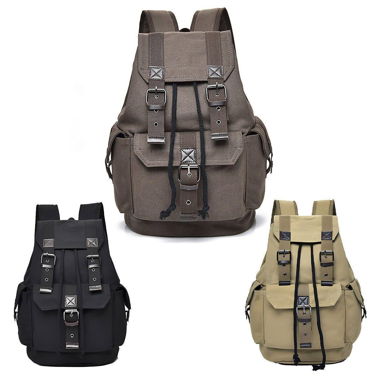 Unisex Retro Rucksack Large Capacity Travel Bag Leisure Backpack Schoolbag - Khaki β image 3