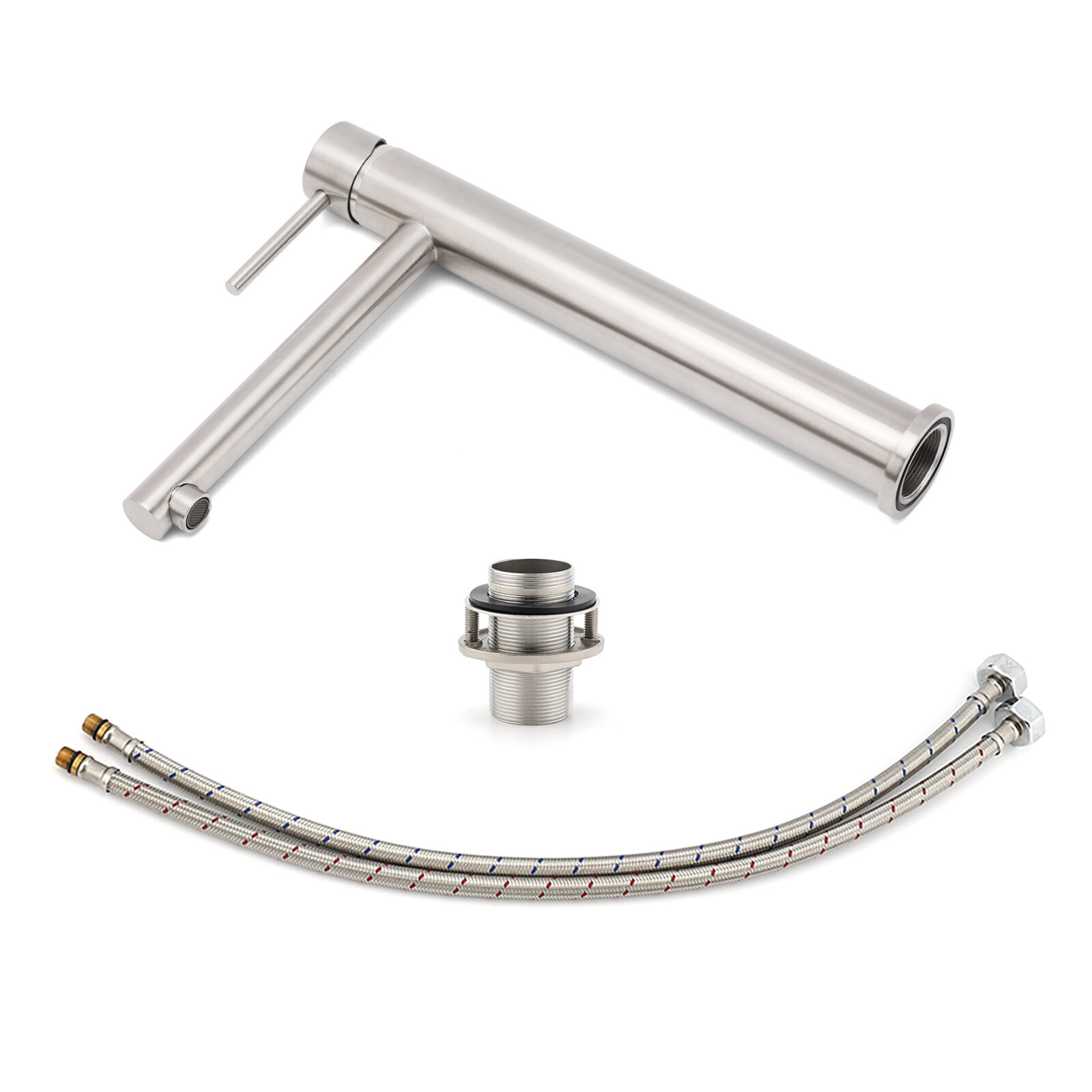 Brushed Nickel Classic Round Bathroom Basin Straight Spout Mixer Sink Faucet Tap โ image 6