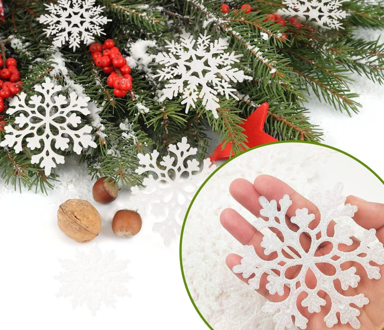 Sparkling Snowflake Ornaments for Christmas Tree, Window & Winter Holiday Party Decorations (Champagne) — image 2