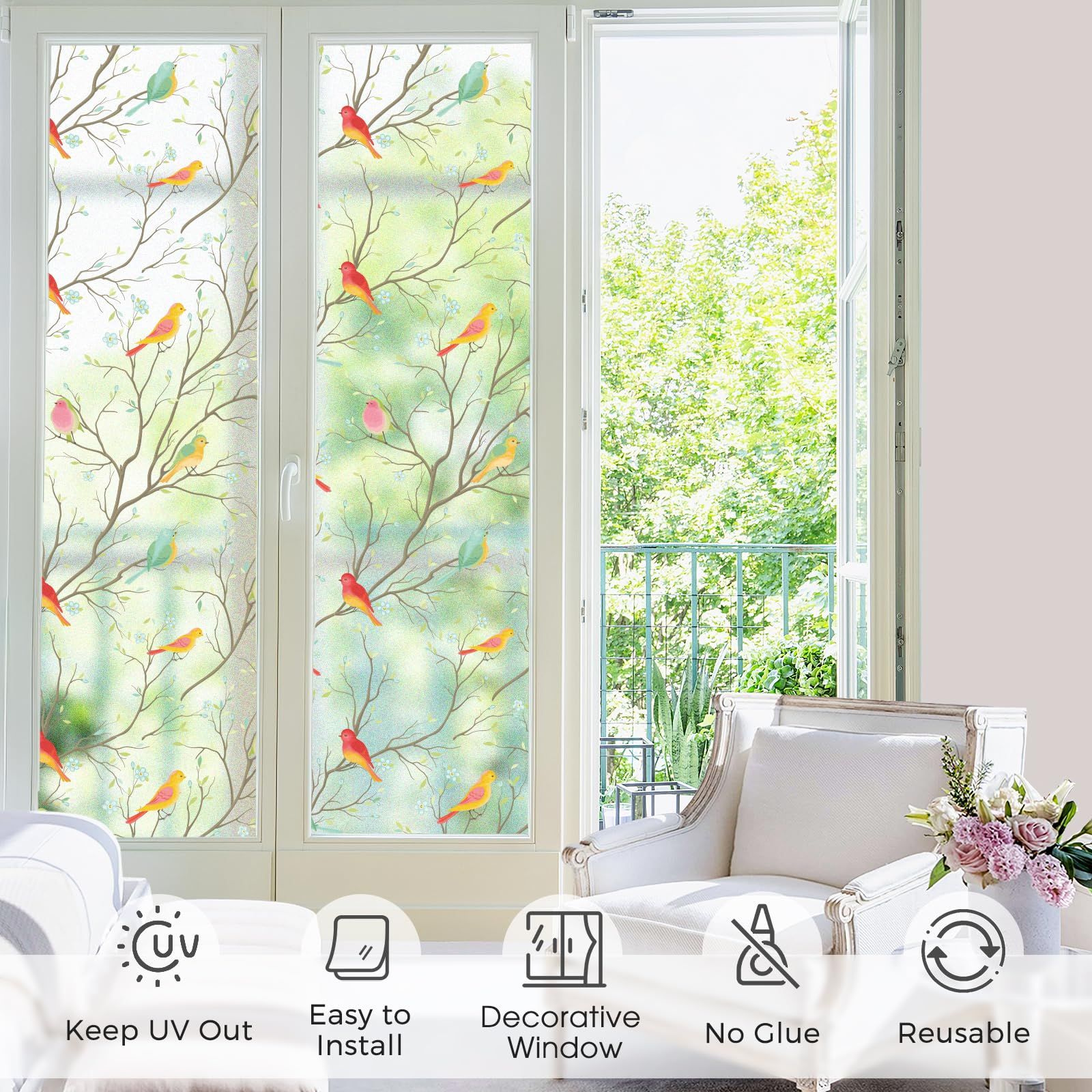 Stained Glass Window Film Non-Adhesive Static Cling Bird Frosted Glass Window Film Heat Control Window Stickers โ image 4