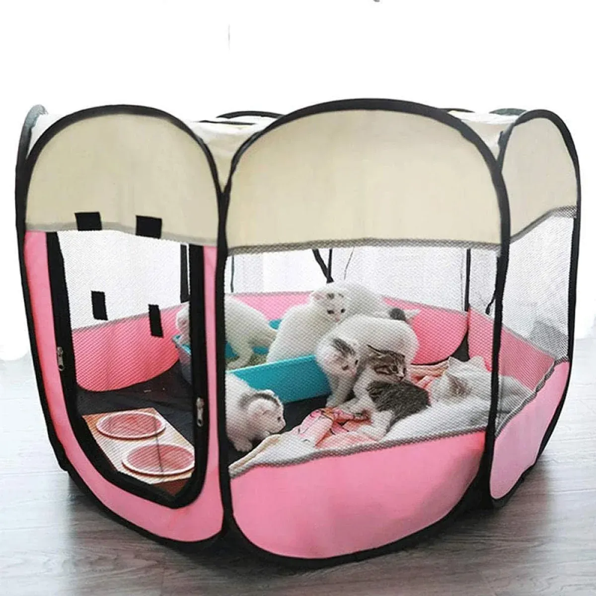 Pet Fence Indoor Cat Dog Tent Octagonal Fence Portable Foldable Cage Kennel - L-Coffee โ image 6