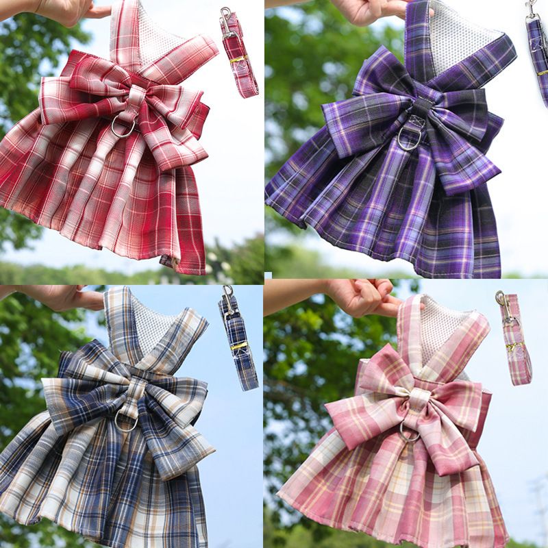 Plaid Pet Dog Cat Vest Harness with Skirt 273 vest traction deep purple lattice XXL (recommended 7.00 kg-10.00 kg pets) โ image 4