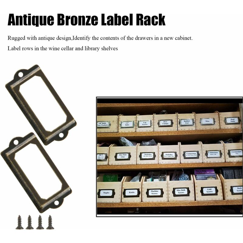 Metal label holder with screws for desk, bronze, 15 pcs, size 70x33mm โ image 2