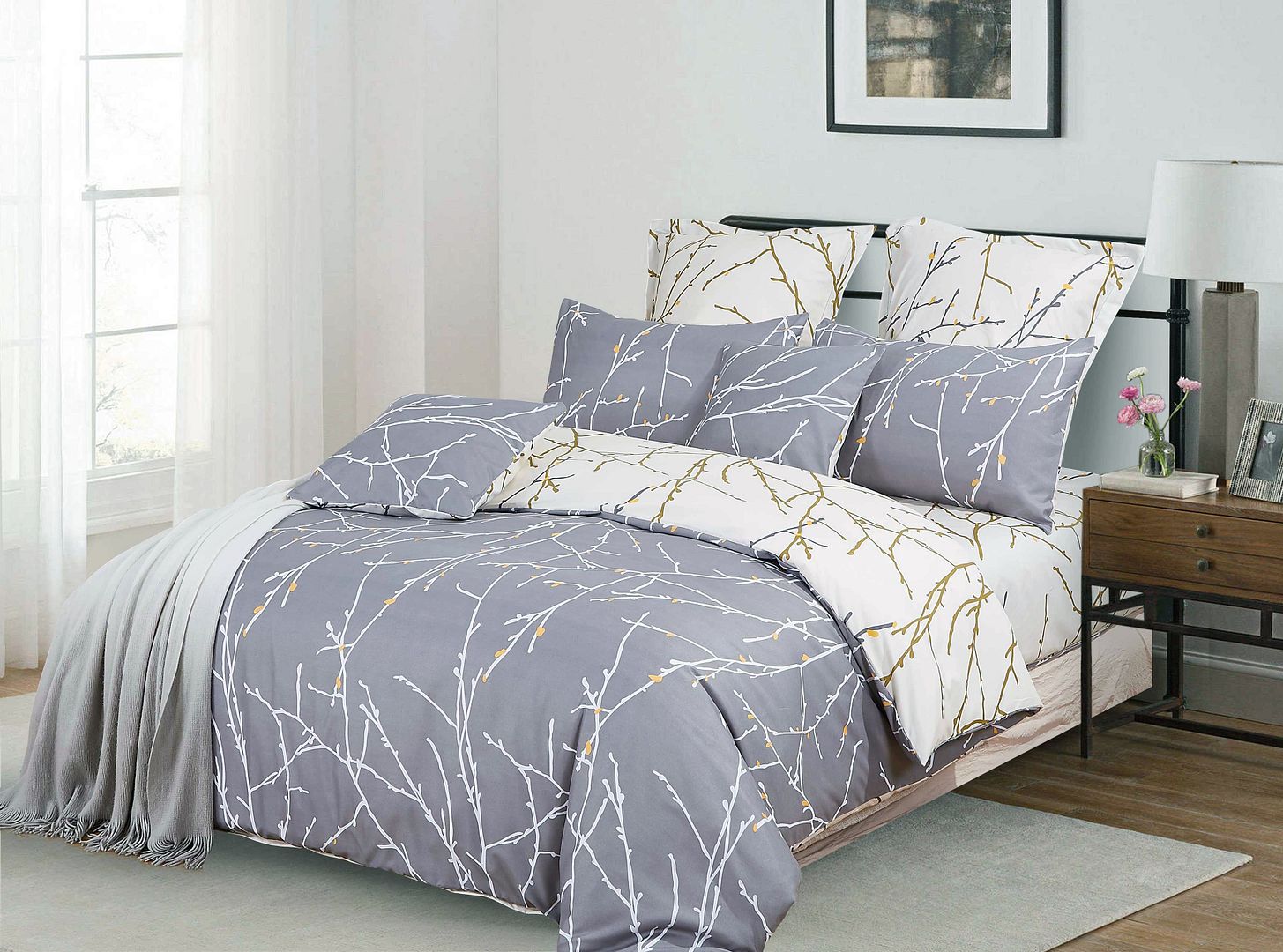 Tree Reversible Super King Size Grey Duvet Quilt Cover Set — image 2