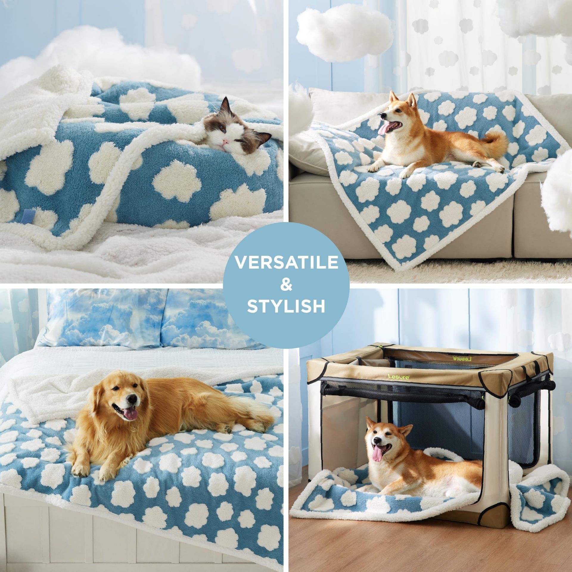Waterproof Soft Sherpa Fleece Pet Blanket (Green Floral) - Reversible Thickened Furniture Protector for Dogs & Cats 100 x 130 CM โ image 3