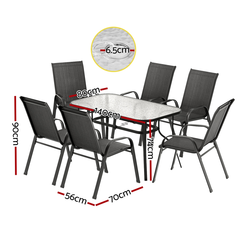 Gardeon 7PC Outdoor Dining Set Table and Chairs Patio Furniture Bistro Set Garden Black — image 2