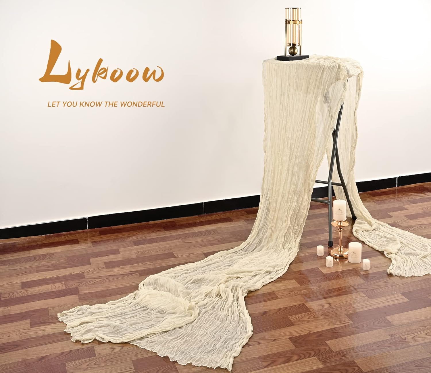 5 Packs 10Ft Ivory Cheesecloth Table Runner, 35" x 120" Rustic Gauze Boho Wedding Table Runner Decorations — image 6