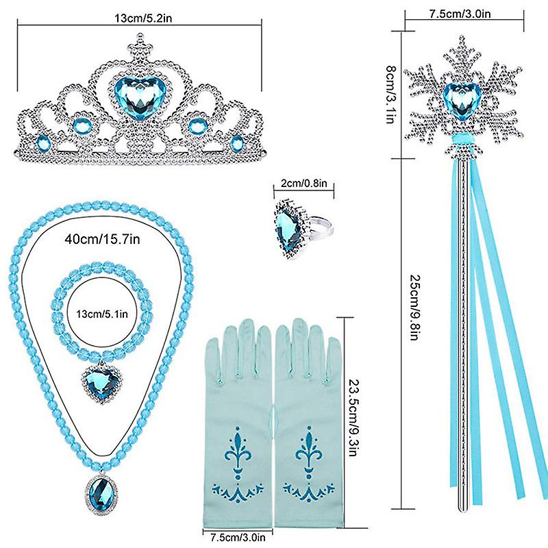 Elsa Princess Dress Clothes Cosplay Dress Up Gloves Wand Crown Jewelry Set Elsa Wig Necklace Braid — image 3