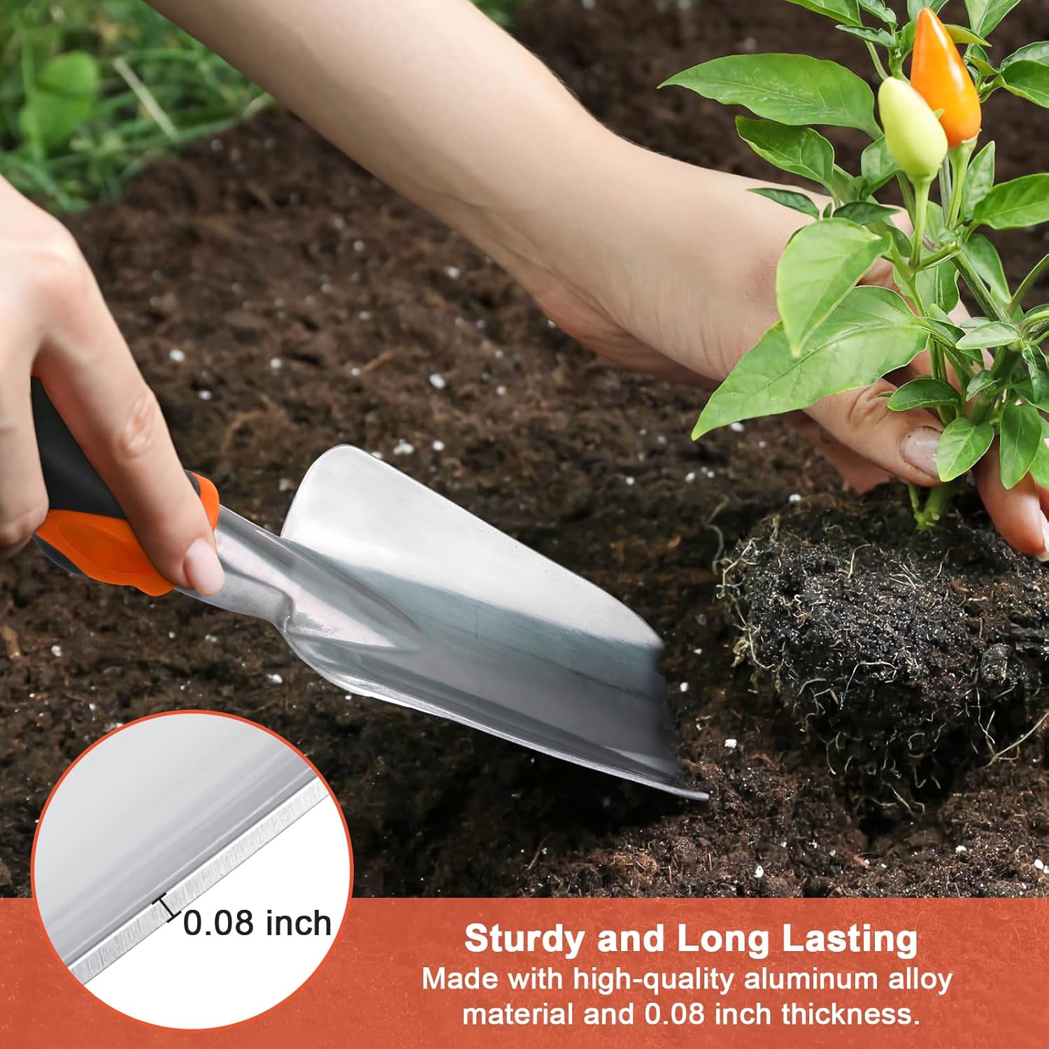 Garden Tools Set, 3 Pack Heavy Duty Gardening Tools Set Include Garden Shovel + Garden Shovel Trowel Garden Tool with Measurement Mark, Heavy Duty Gardening — image 4