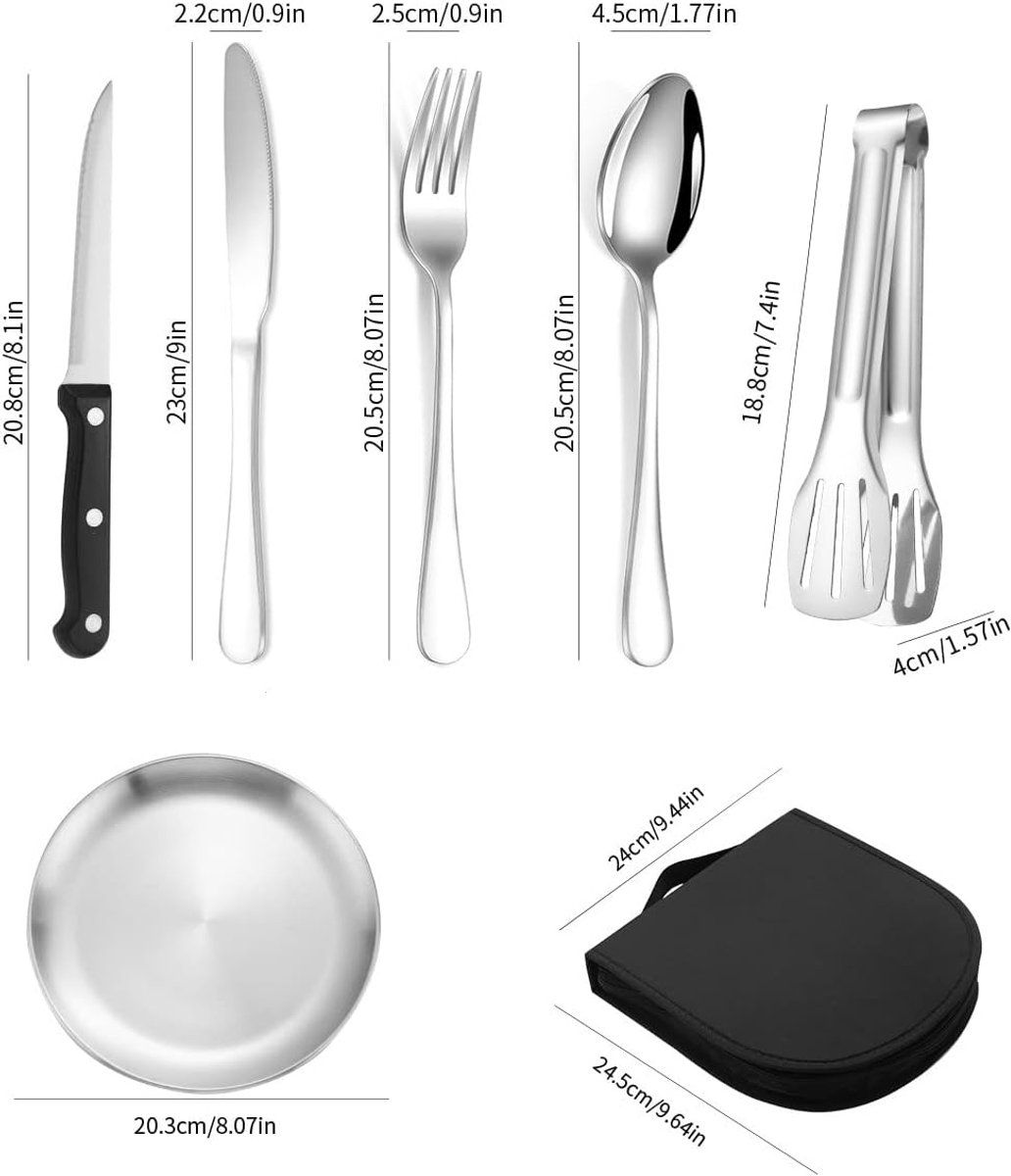 10 Pieces Stainless Steel Camping Cutlery Set with Forks, Spoons, Knives, Plates, Clip and Storage Bag for Outdoor Travel, Hiking and Picnics — image 5
