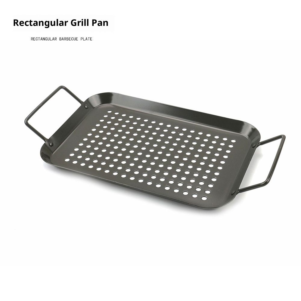  BBQ Grill Pan, Non-stick Carbon Steel BBQ Grill Wok Grill Accessories with Handles for Outdoor Grill Vegetables, Fish, Meat, Kabobs (size:Rectangular) — image 2
