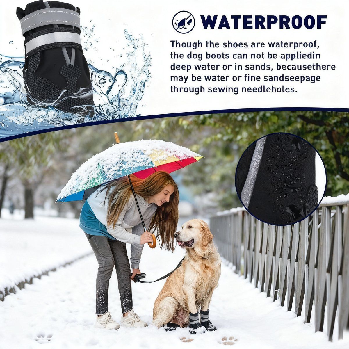 4 Piece Waterproof Dog Boots with Fleece Lining Non Slip Sole Black, Size XL — image 3