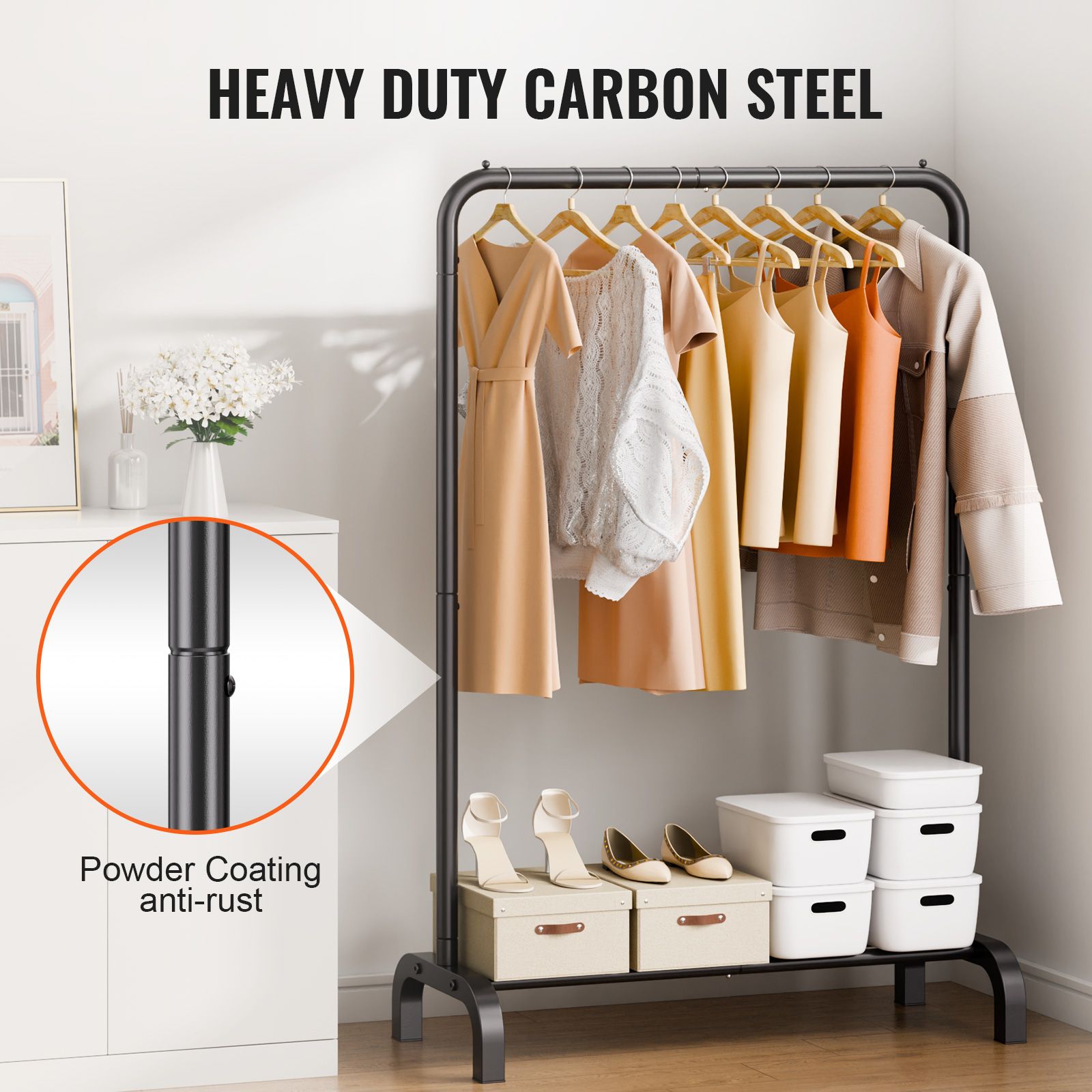 Clothes Rack, Heavy Duty Clothing Garment Rack with Hanging Rod and Bottom Storage Area, Clothing Rack for Bedroom Guest Room — image 4