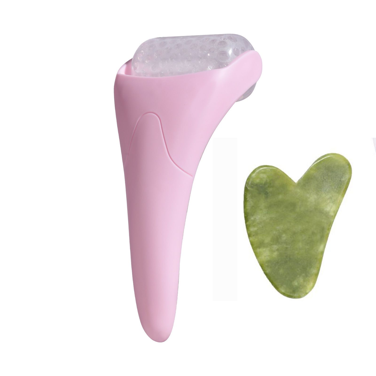 2-piece Light Pink Face Ice Roller with Gel Cooling Head and Gua Sha Board- Reusable PP and Gel Cold Massage Tool for De-Puffing, Soothing, and Refreshing