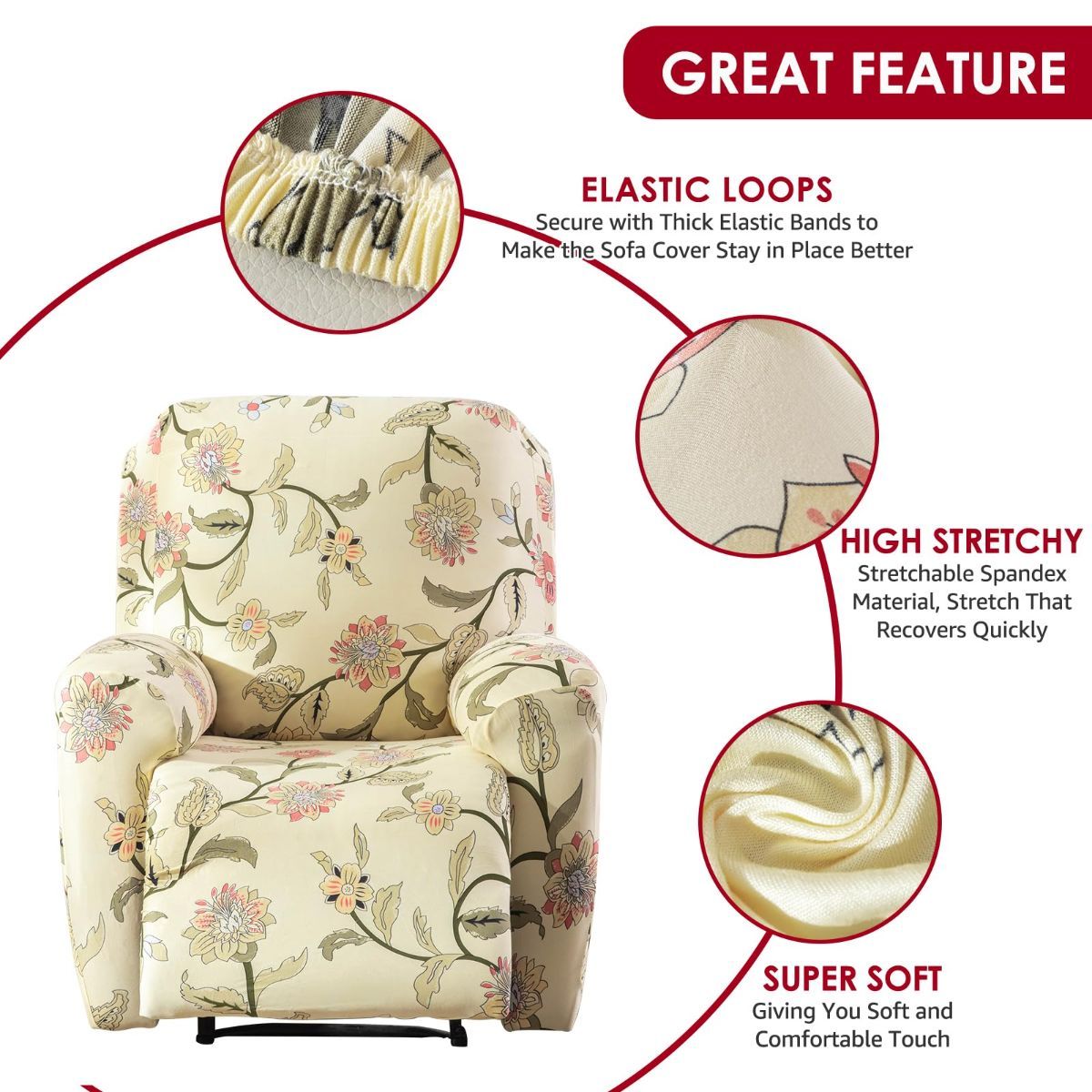 Recliner Cover Anti Scratch Lazy Recliner Chair Cover Protective Stretching Printed Reclining Chair Cover Sofa Slipcovers Convenient Elastic Reclining Chair โ image 5