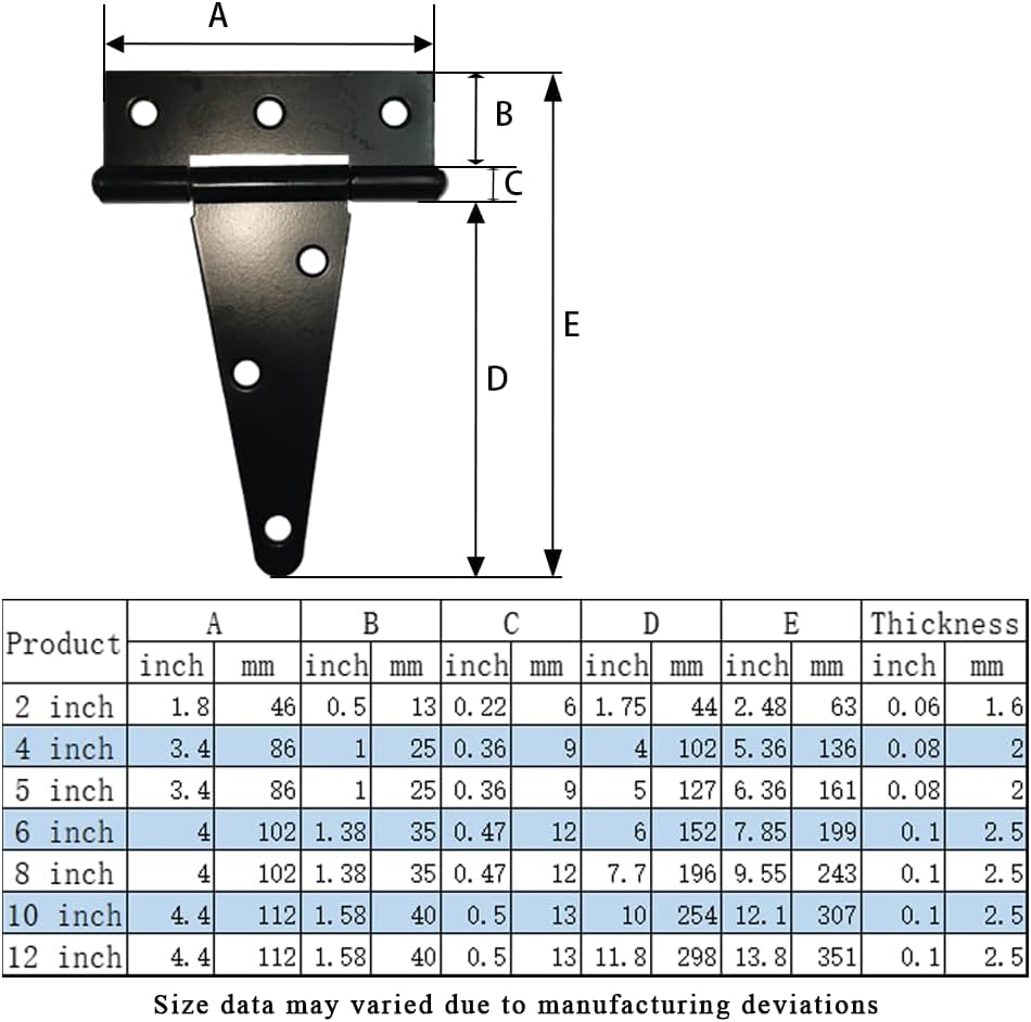 Heavy Duty T Hinge, 6 pcs, 2 Inch, Black, Powder Coated Metal Alloy — image 2