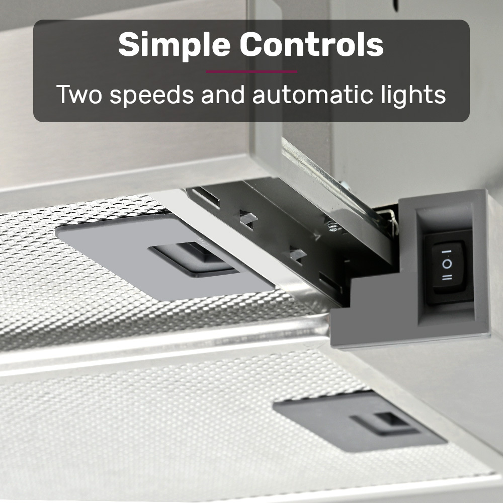 EUROCHEF 60cm Slideout Stainless Steel Rangehood, Quiet 2-Speed, 3-Layer Dishwashable Filters, Halogen Lights ESR60S โ image 2