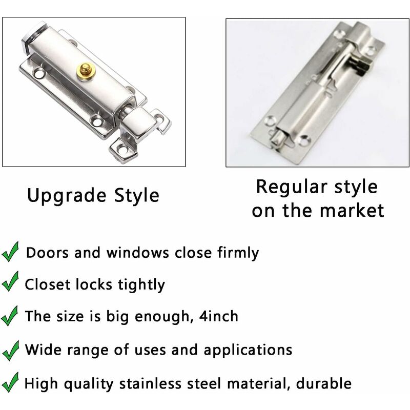 2 pcs Interior Door Lock, Bathroom Door Lock With Spring Knob, Silver, Black Automatic Door Lock 4 Inch/100Mm, For — image 4