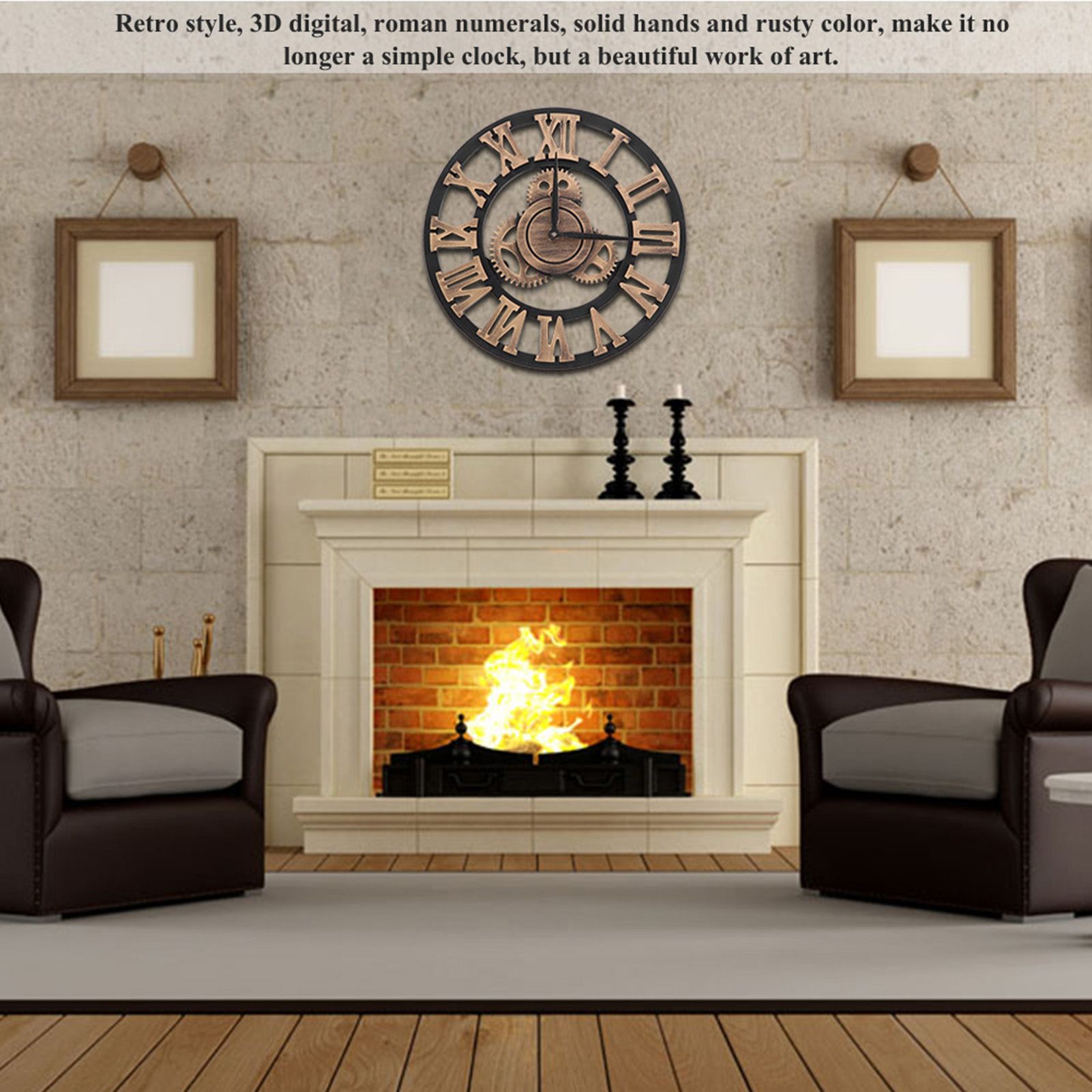 3D Rustic Handmade Wall Clock Gear Wooden Vintage Decor for Living Room/Office/Bar 30cm Gold โ image 3