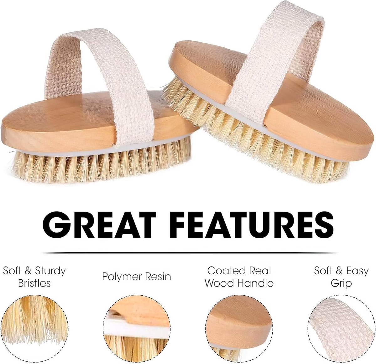 Bath Brush - Dry Brushing - Dry Brush - Body Brush - Skin Brush - Shower Brush - Bath & Shower Accessories - Skin Brush with Natural Bristles - Skin — image 2