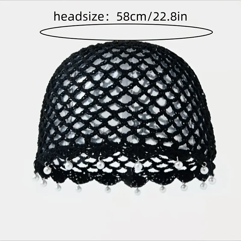 Bohemian Pearl Tassel Turban Headband – Hand-Woven, Breathable & Lightweight, Literary & Versatile, Brightens Up Your Summer Look. (BLACK) — image 5