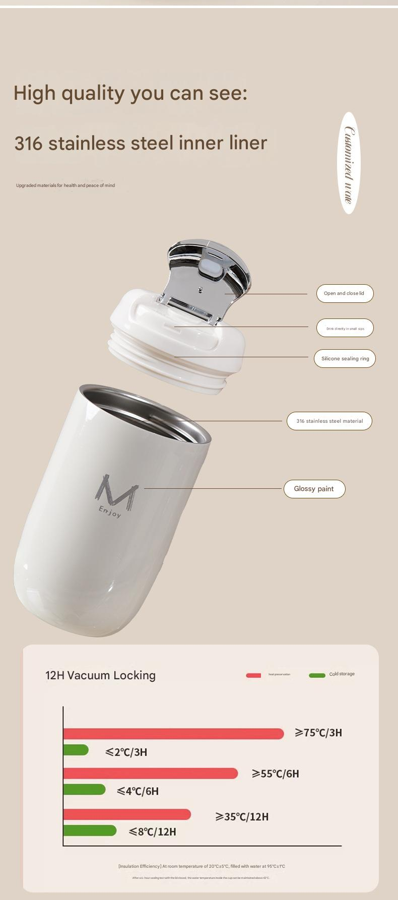 Green Premium 316 Stainless Steel Coffee Tumbler - 350ml Vacuum Insulated Travel Mug with Sip Lid, Leak-Proof Egg Shape Design, Hot & Cold Beverage Cup for โ image 6