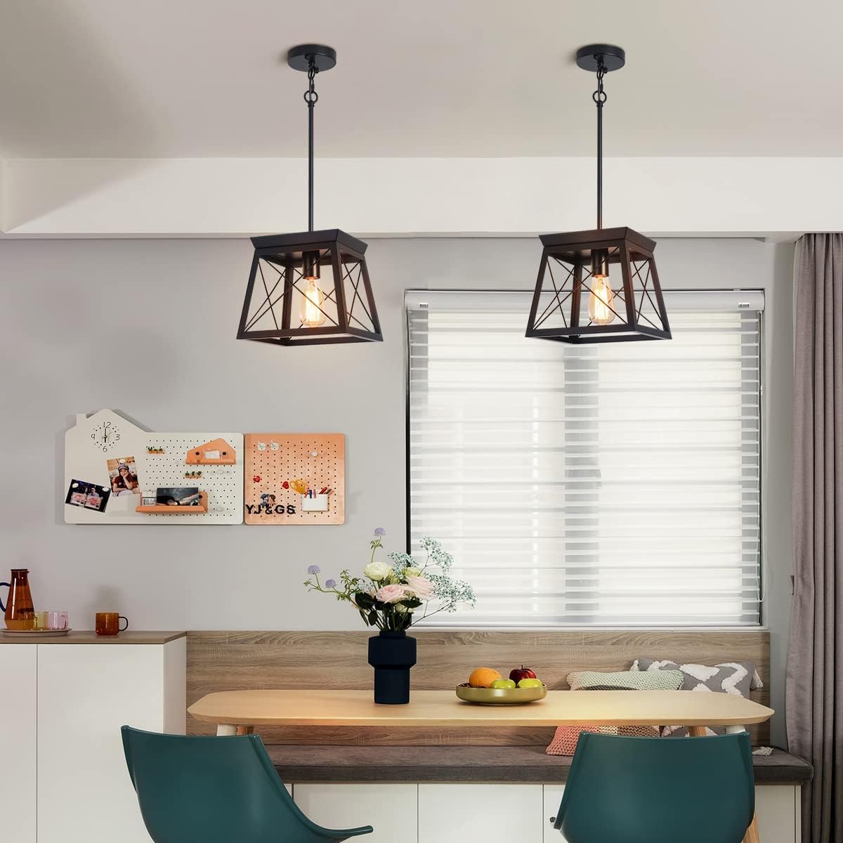 Farmhouse Pendant Light Rustic Lantern Chandelier Black — image 3