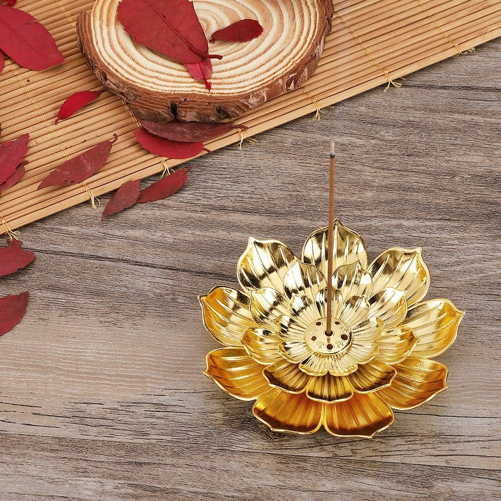 Zinc Alloy Incense Holder, Lotus Stick Incense Burner, Incense Holder for Stick/Coil/Cone Incense with Ash Catcher, Gold โ image 5