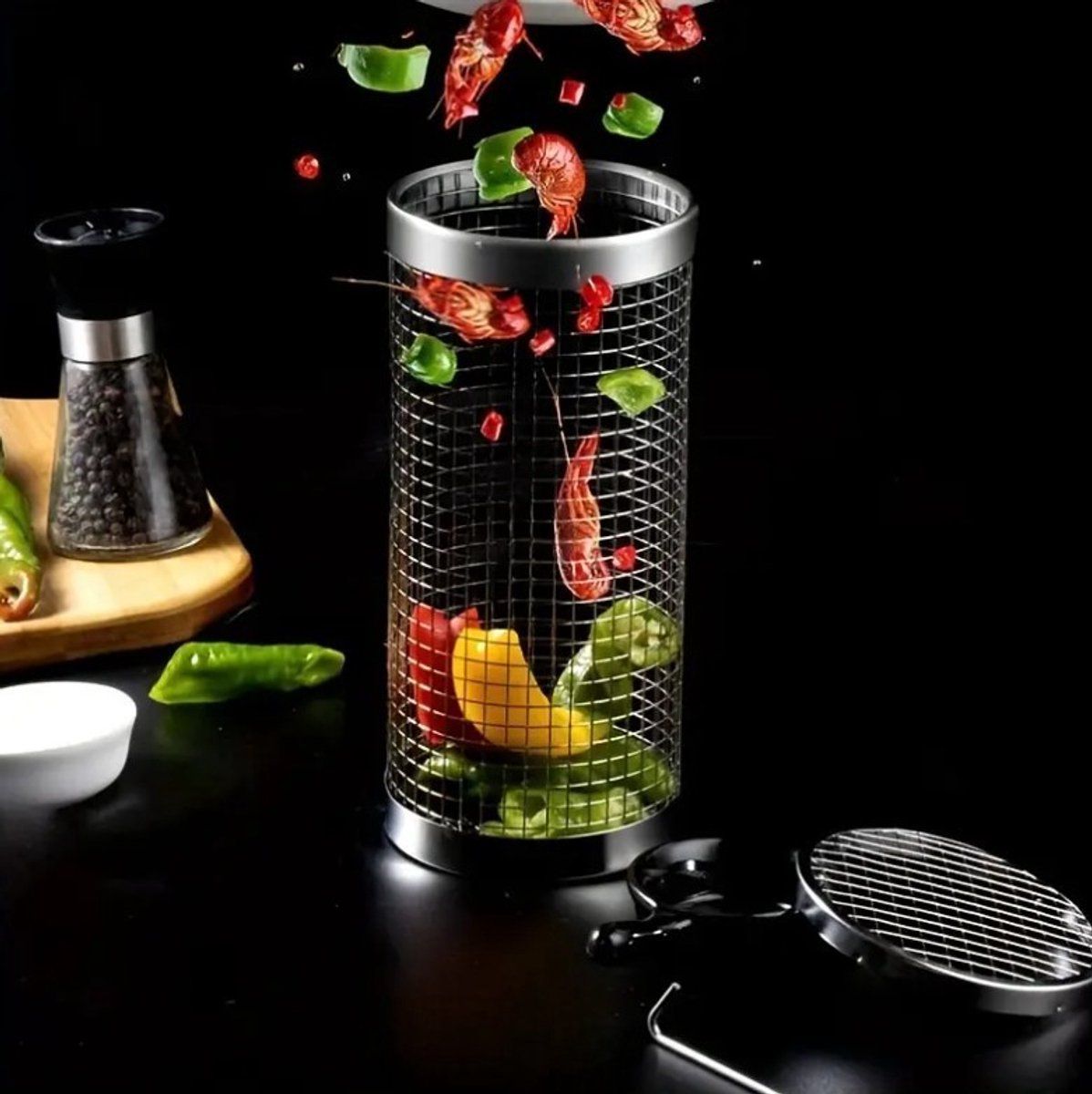2 Pieces Stainless Steel 304 BBQ Grill Baskets, Cylindrical Mesh Barbecue Cages for Smokers, Kitchen and Outdoor Cooking — image 4