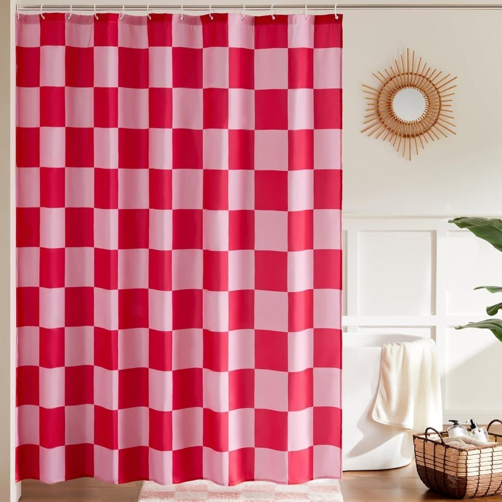 Checkered Shower Curtain 180 × 180 cm, Retro Chess Pattern Vintage Bathroom Decor, Multicolored