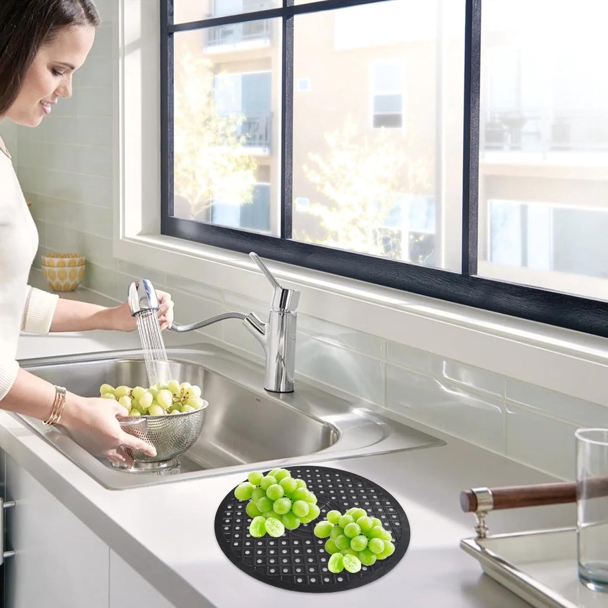 1 Piece Silicone Sink Mat - Washbasin Mat - Sink Mats - Rubber Countertop Mat for Sink - Cuttable - Foldable - Non-slip - Round sink mat - Protective mat - For — image 2