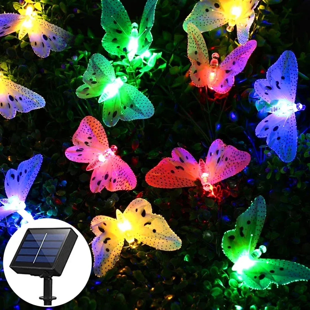 Butterfly Solar String Lights, 12 LED Decorative Outdoor Lights for Patio Garden Wedding, Multicolor, Daily Comfort Use