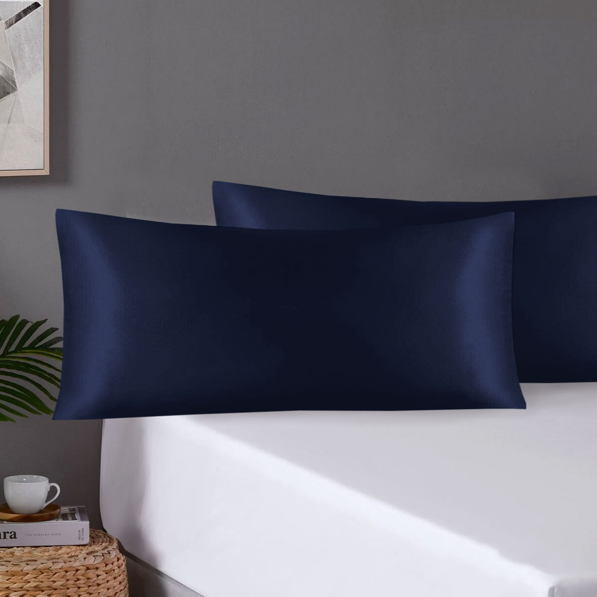 Pair of King Satin Silk Pillowcases with Envelope Closure 51 × 102 cm Navy