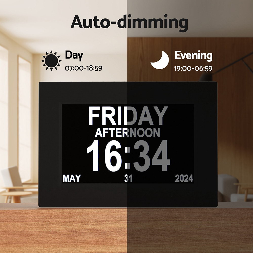 Artiss 8" Digital Day Clock Calendar Alarm Black โ image 5
