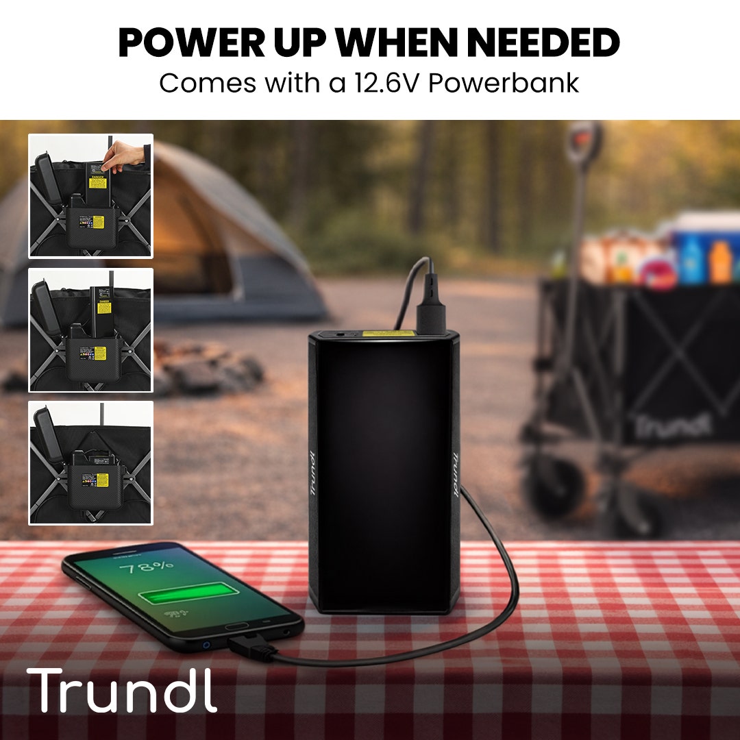 TRUNDL 180L XL Electric Folding Pull Cart, Powerful Easy Hill Climbing, All-terrain Wheels, Wagon for Beach Camping Shopping, Black โ image 5