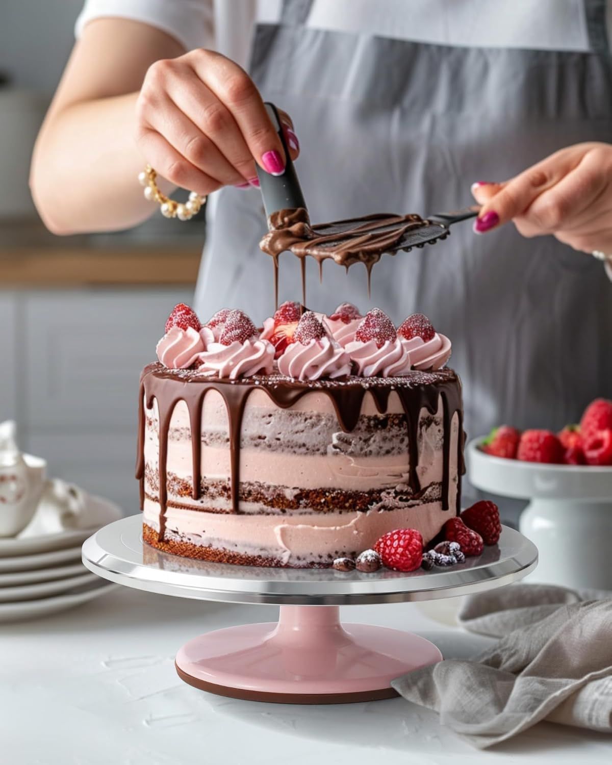Premium Aluminum Alloy Cake Turntable Set with 3 Icing Scrapers, Offset & Silicone Spatulas, Non-Slip Base for Smooth Frosting, Professional Baking & — image 6