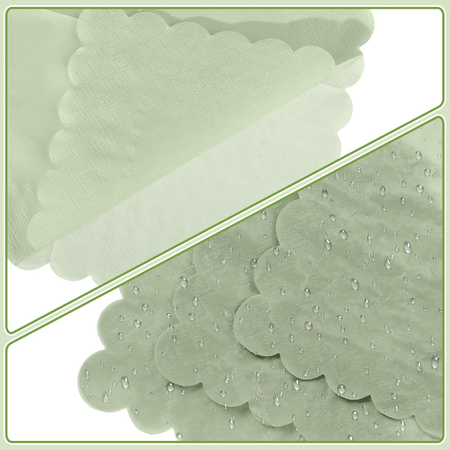 120 Pcs Cocktail Napkins Sage Green Wedding Napkins Disposable Baby Shower Scalloped Napkins for Bridal Shower, Birthday, 5 × 5 Inch — image 4