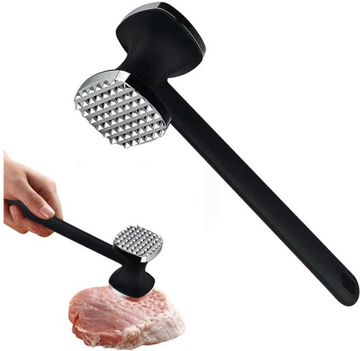 Meat Hammer - Meat Tenderizer - Hammer for Meat - Zinc Meat Beater - Meat Crusher - Meat Tenderizer - Ideal for Tenderizing Meat - Double-Sided - Hangable